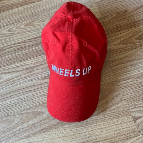 WHEELS UP RED BASBEBALL HAT CAP PILOT HAT ADJUSTABLE - Picture 1 of 3